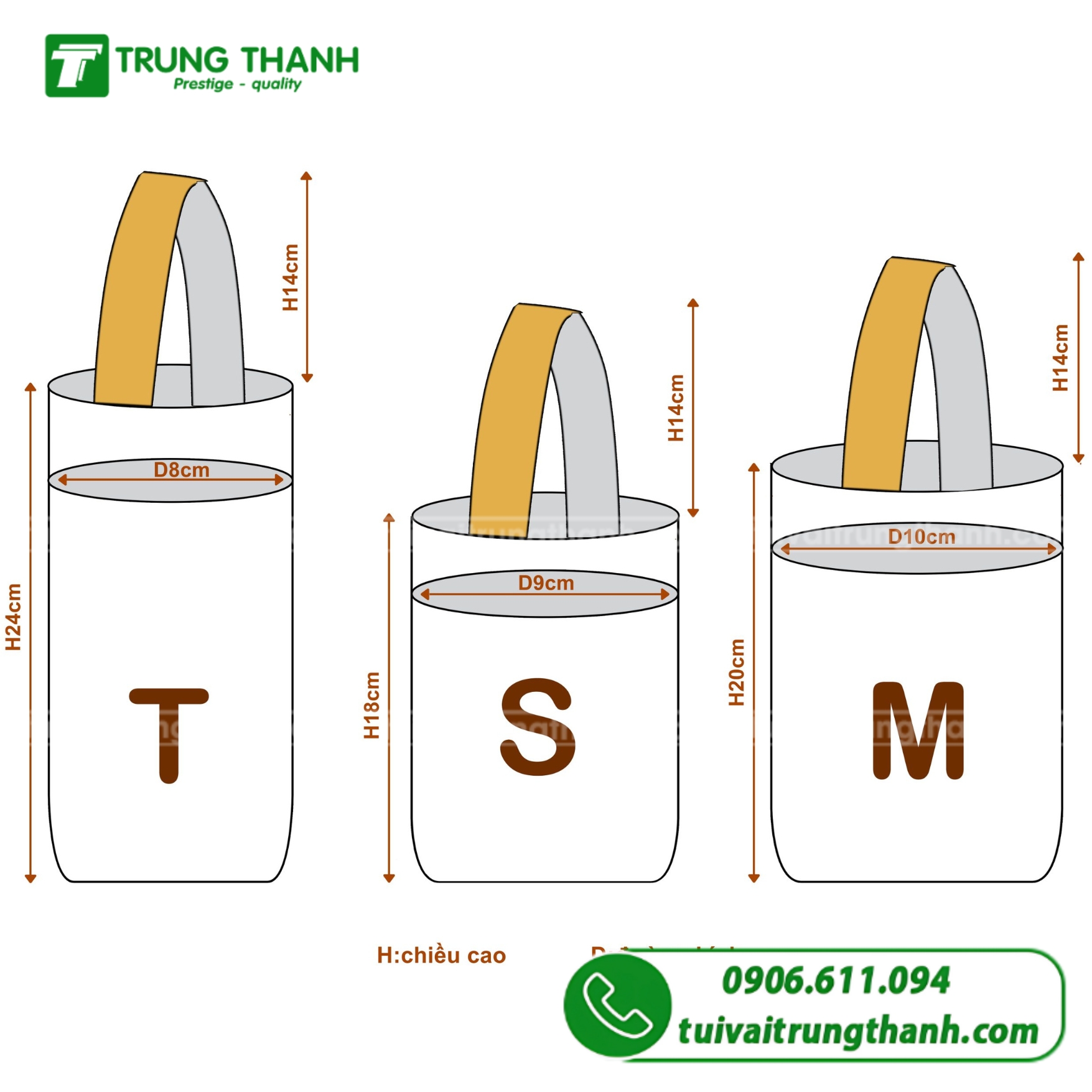 Kích thước túi đựng li giữ nhiệt