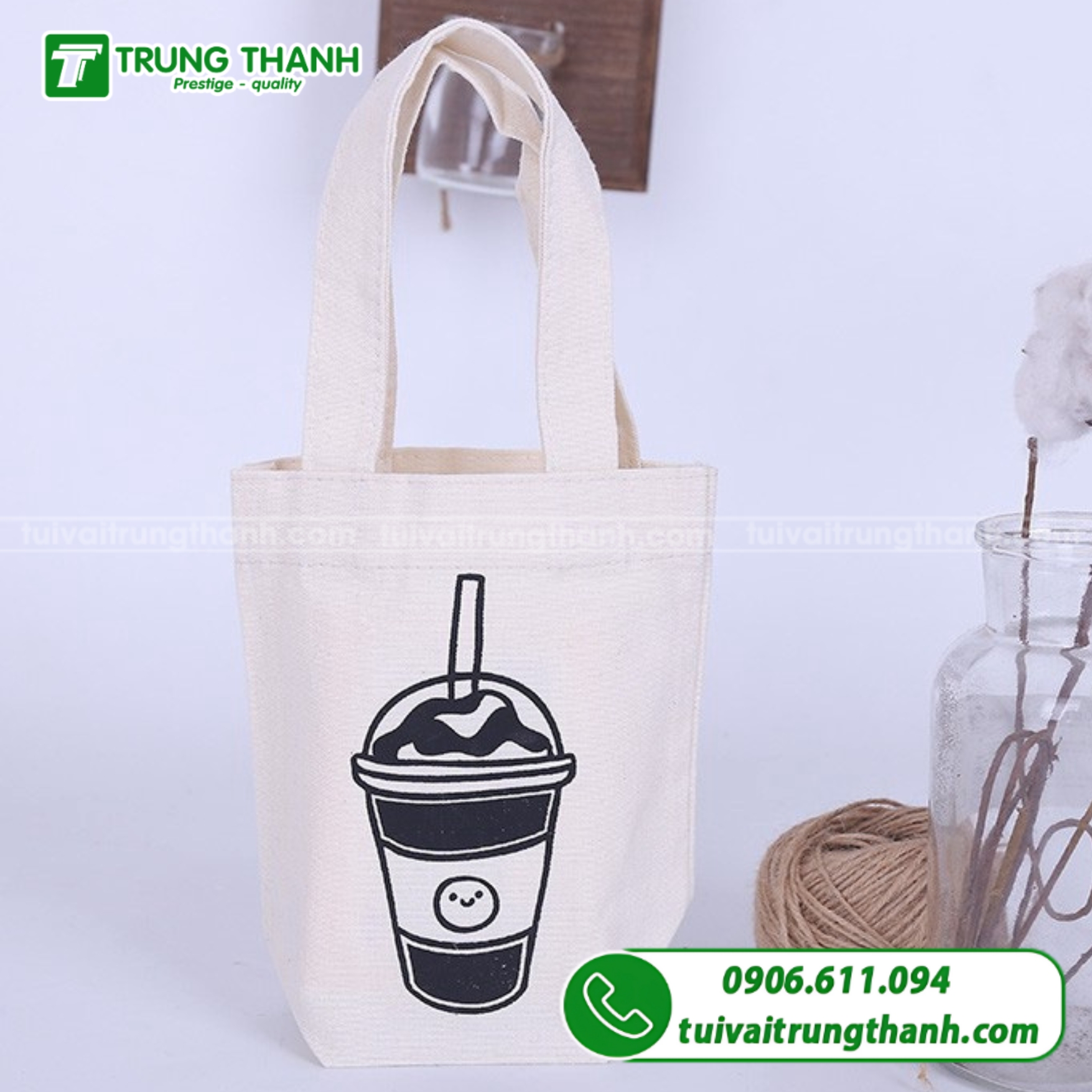 Túi vải đựng bình nước trắng đen