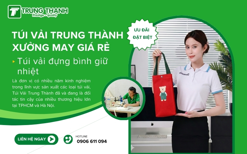 Túi vải trung thành xưởng chuyên may túi vải đựng bình giữ nhiệt uy tín giá tốt