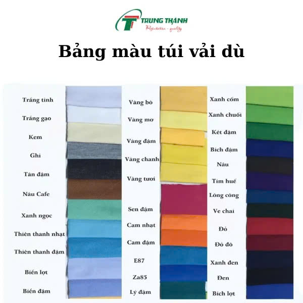 Bảng màu túi vải dù