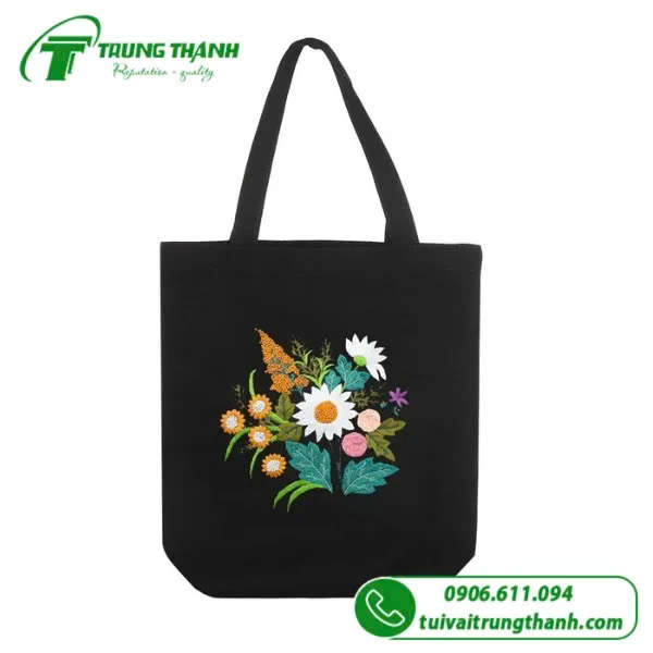 Túi canvas đen in hoa