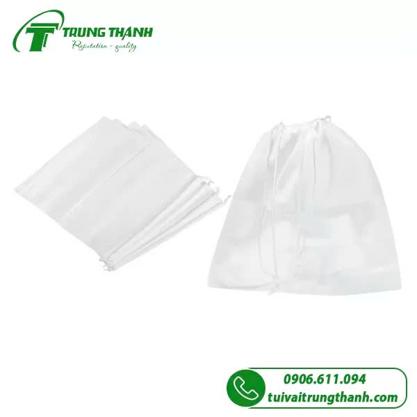 Túi vải không dệt dây rút màu trắng