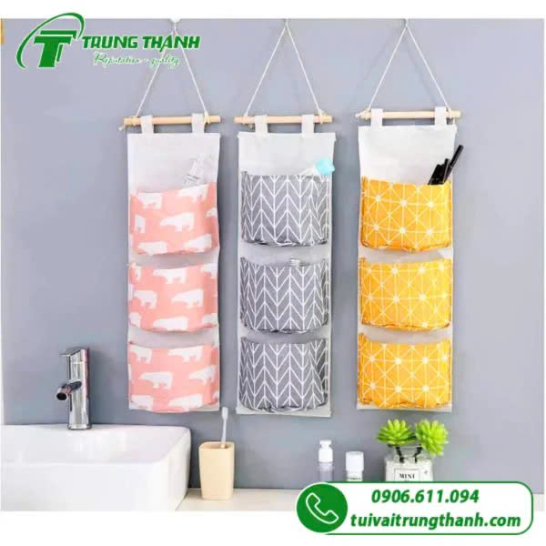 Túi vải bố treo tường 3 ngăn