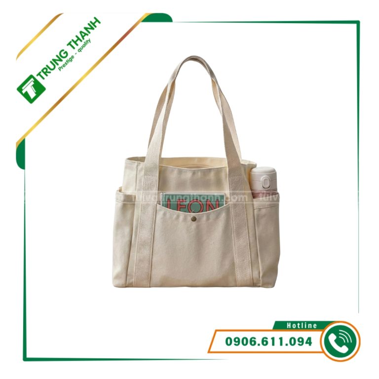 túi vải nhiều ngăn beige