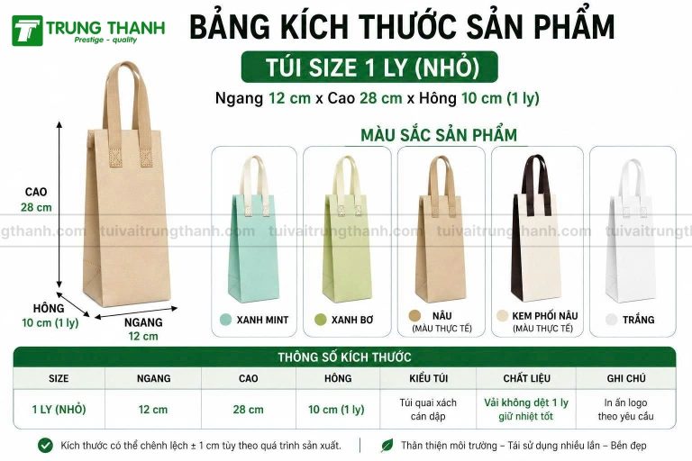Thông tin sản phẩm túi giữ nhiệt size nhỏ 1 ly