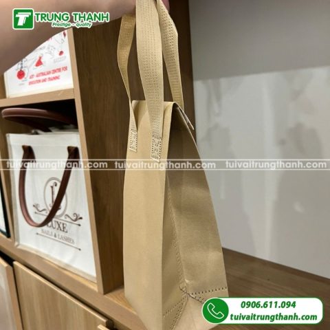 Hình ảnh thực tế chiếc túi giữ nhiệt màu nâu size nhỏ tại Túi Vải Trung Thành